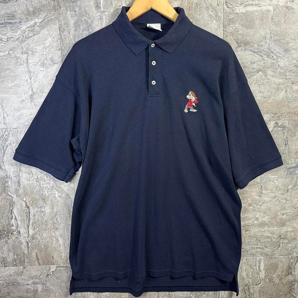 Navy blue vintage 90s snow‎ White grumpy Disney polo shirt Men's XL